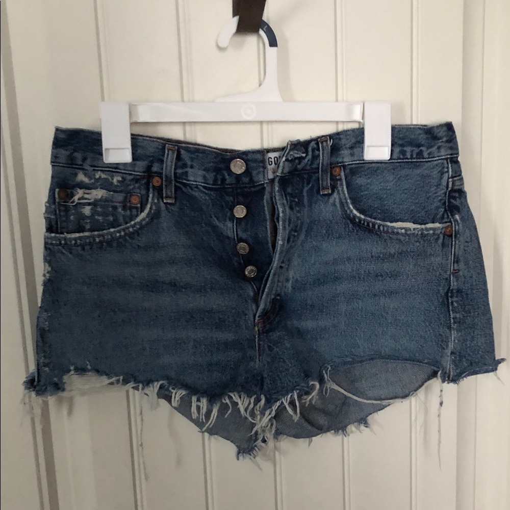 Agolde Distressed Blue Denim Jean Shorts